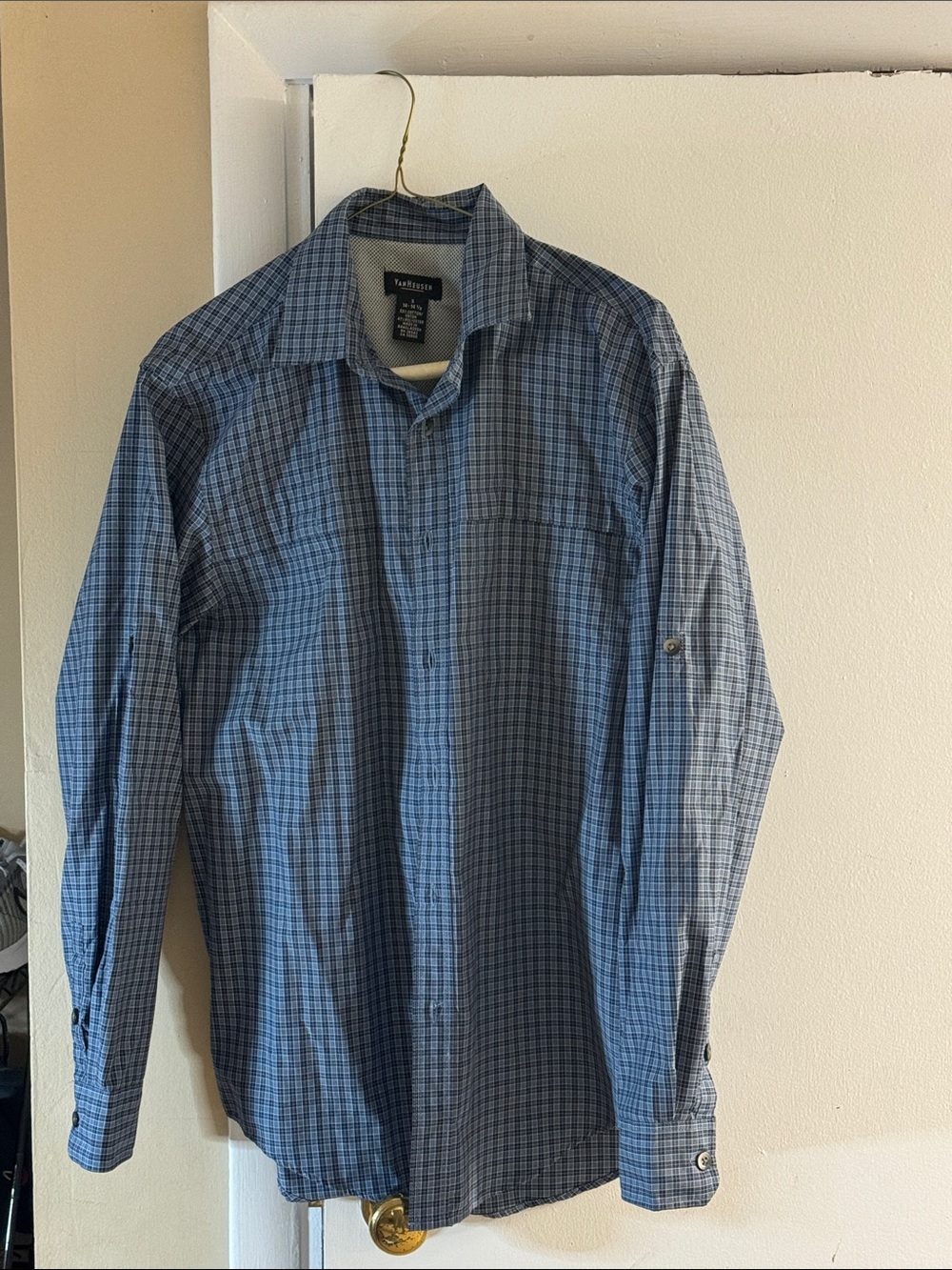 Van Heusen Men's Blue Checked Button-Down Dress Shirt